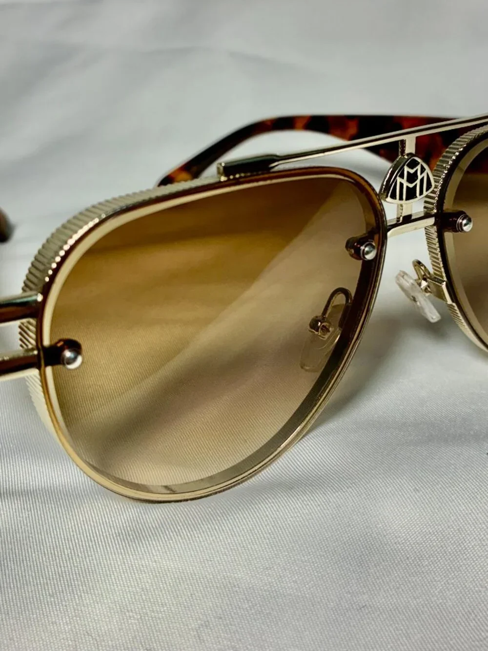 Maybach Gold Aviator Sunglasses Tortoiseshell Temples Made in Italy
